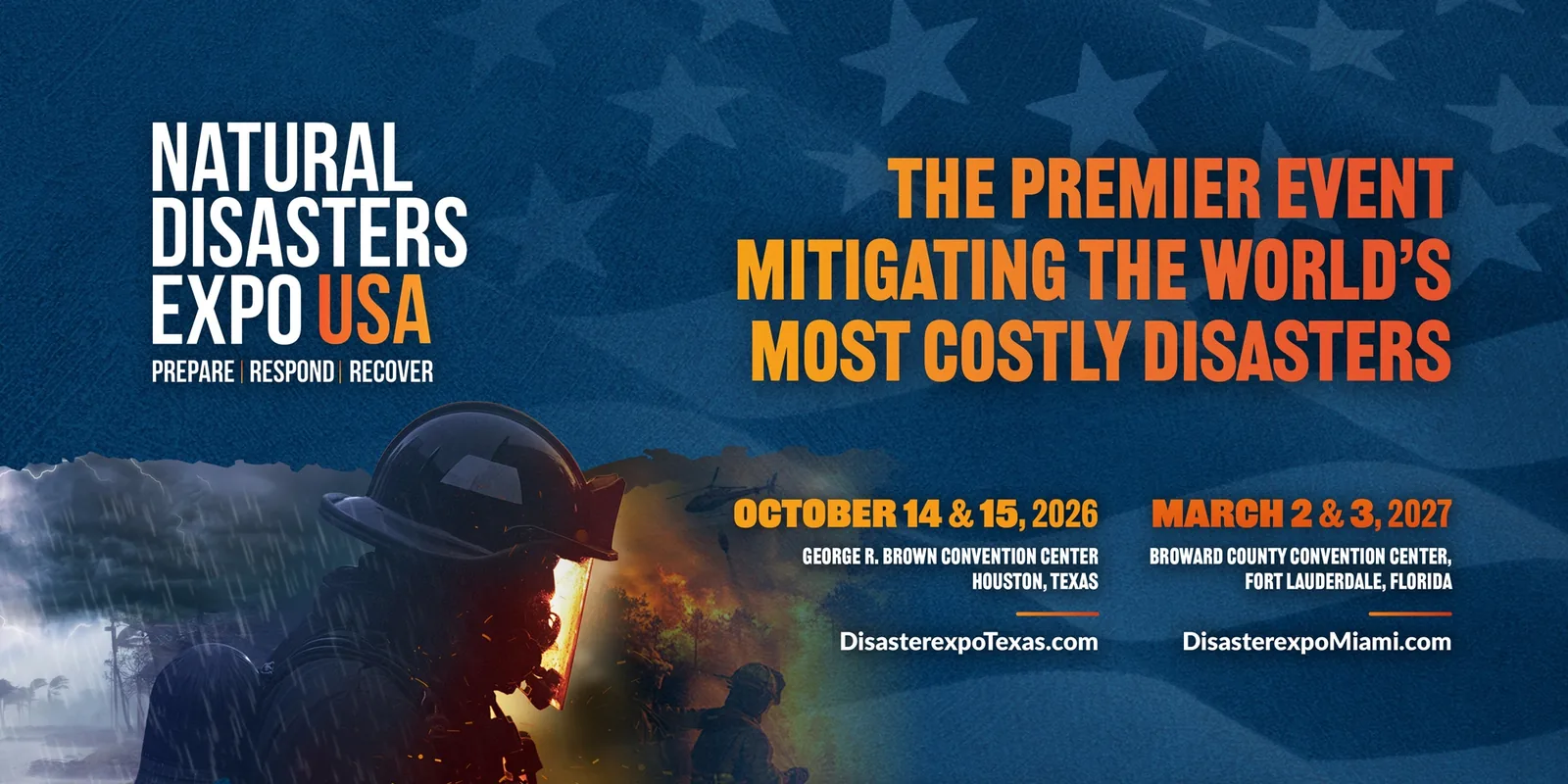 Natural Disasters Expo USA. Prepare, respond, recover. October 14 and 15, 2026, George R. Brown Convention Center, Houston, Texas.